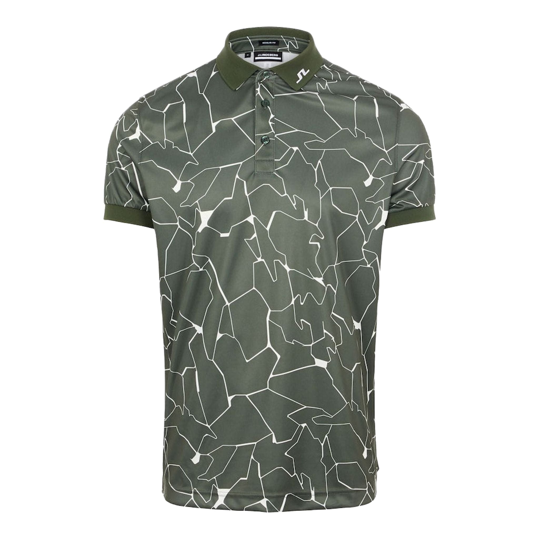 J. Lindeberg M Tour Tech Reg Fit Print SS Polo Slit Thyme Green Herren