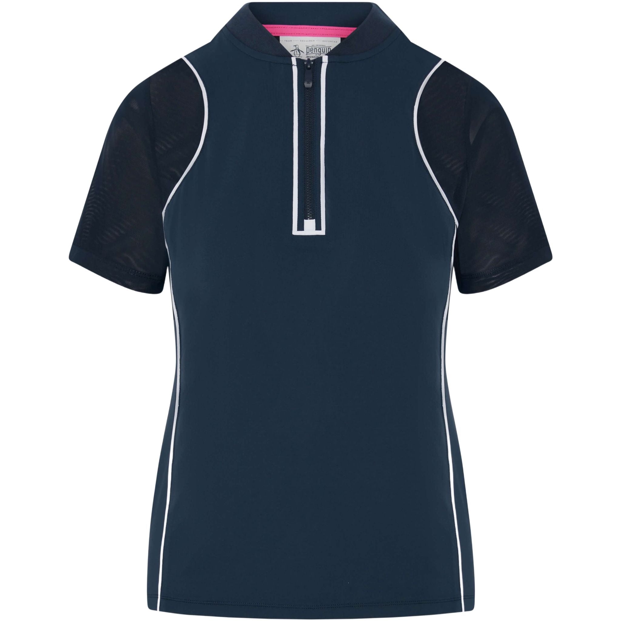 Original Penguin Mesh Sleeve Frontzip Shirt Damen