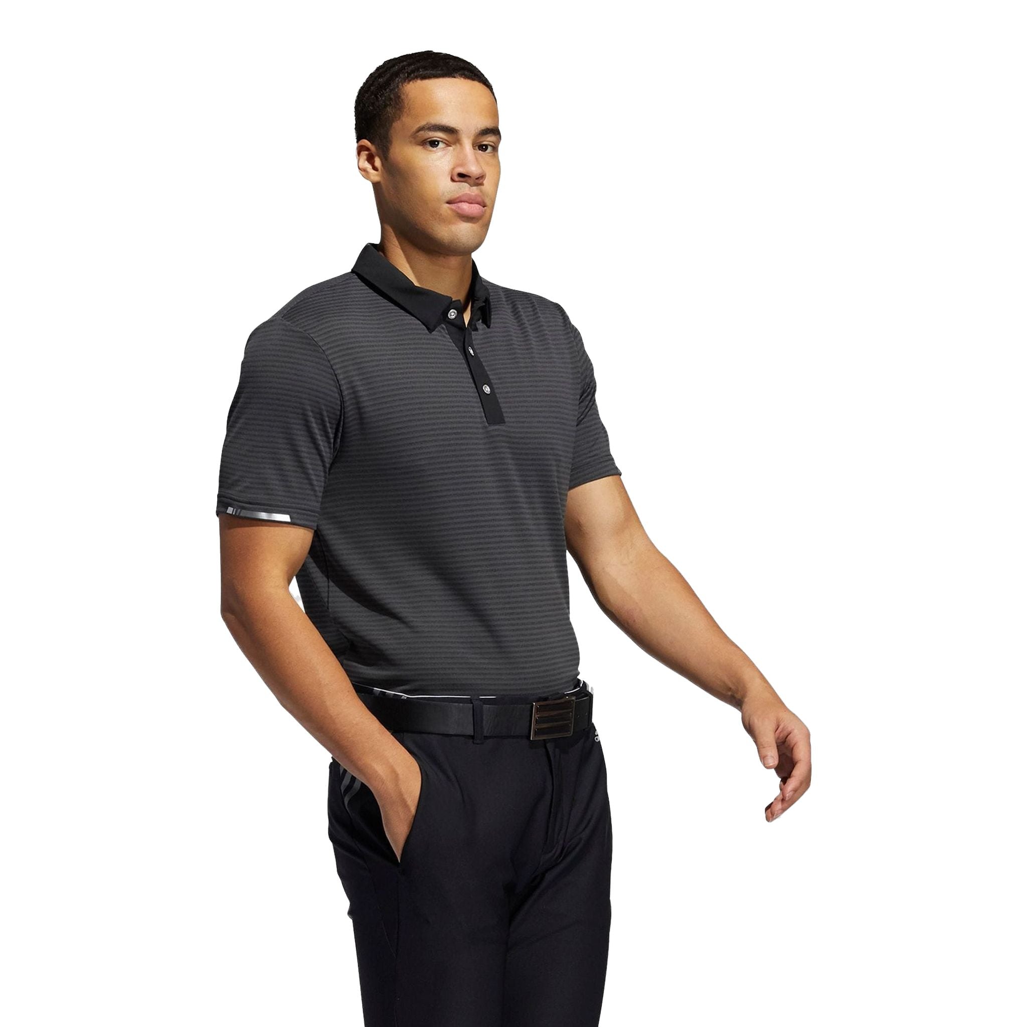 Adidas M Polo Heat Ready Microstripe Carbon Schwarz Herren