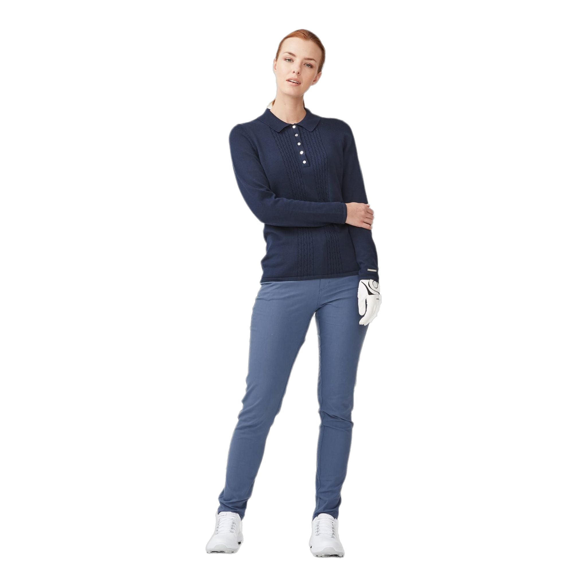 Röhnisch Polo Knitted Langarm Navyblau Damen