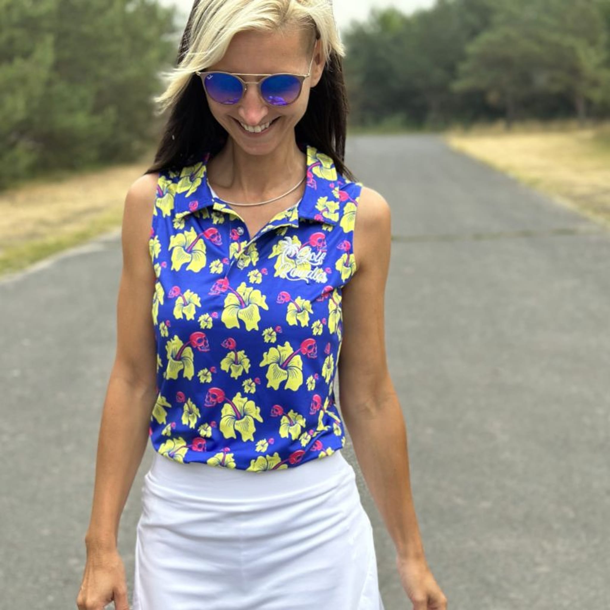 Golf Rowdies Skull Flower Polo Damen
