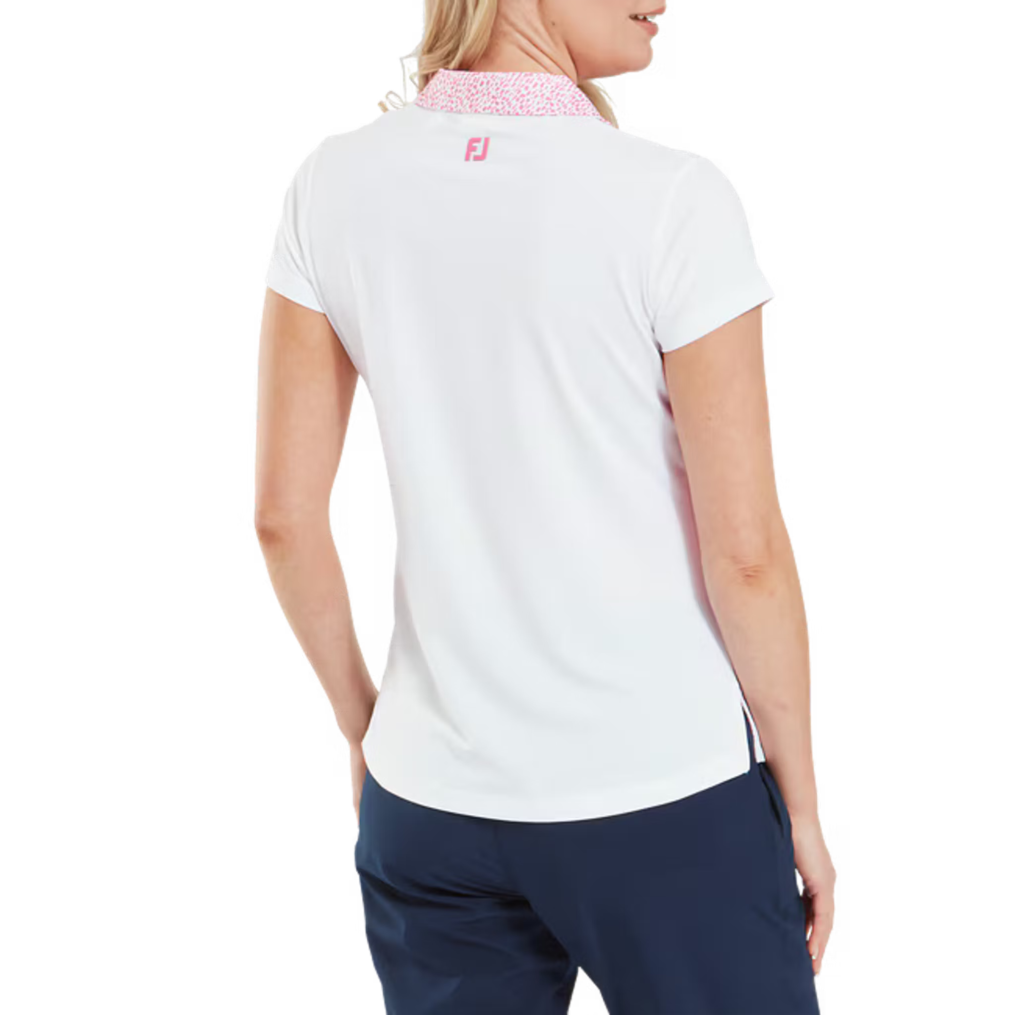 Footjoy Cap Sleeve Print Trim Lisle Polo Damen